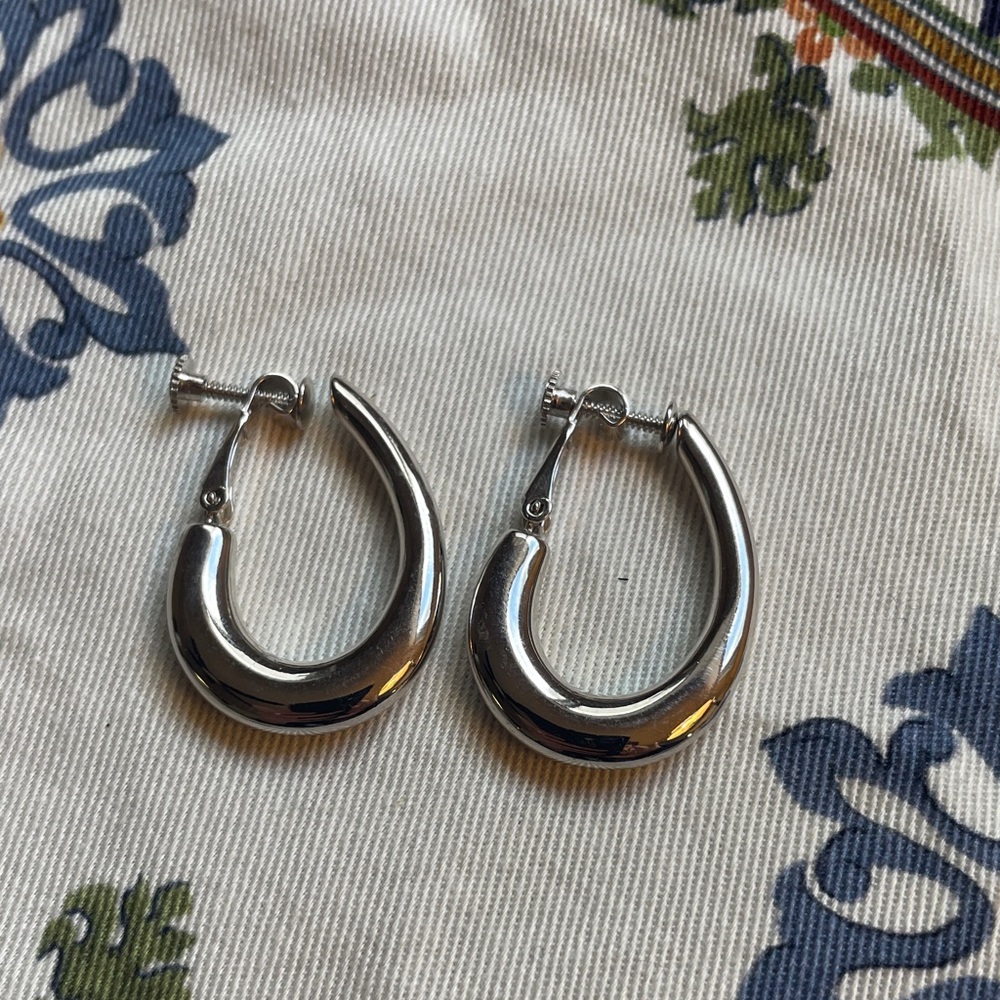 Silver Clip-On Hoop Earrings